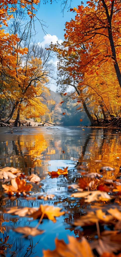 fall wallpapers lakeside with autumn leaves in water