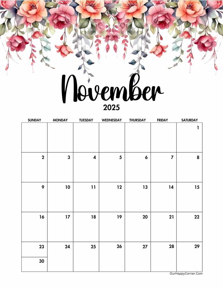 Floral November calendar