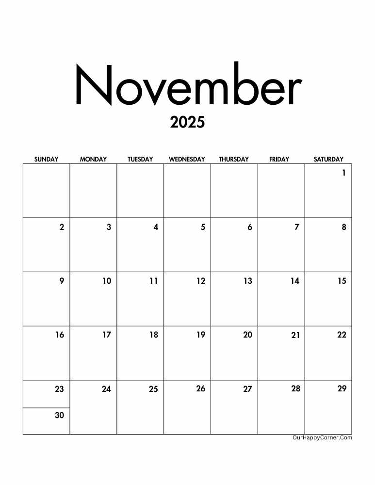 Minimalist November Calendar