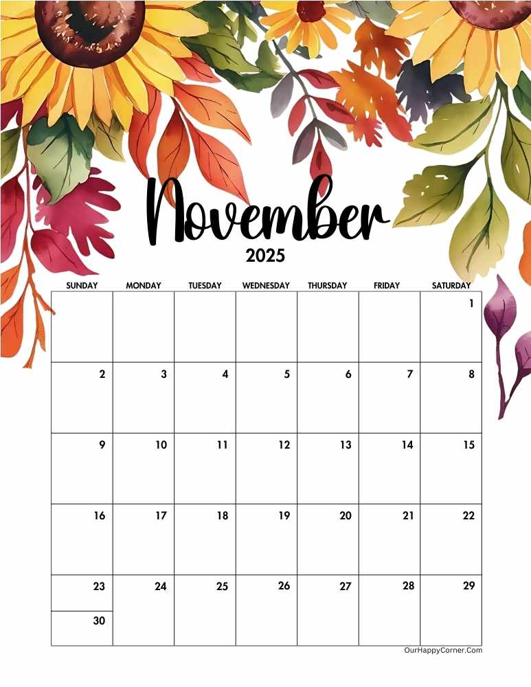 Autumn November calendar