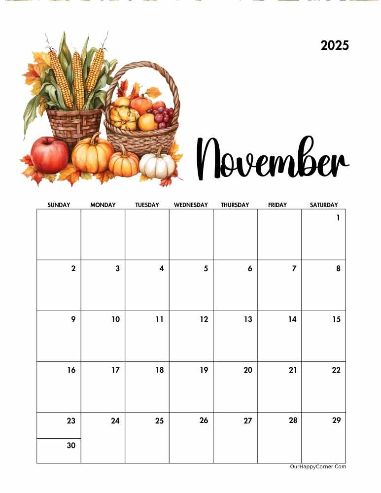 Autumn November calendar