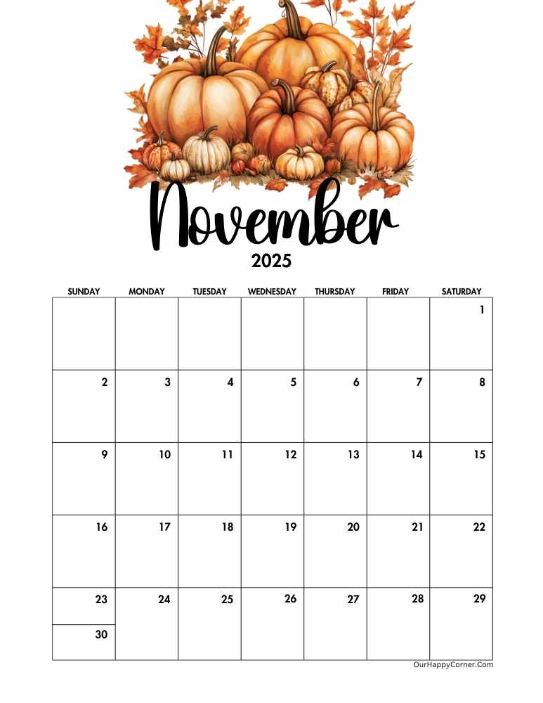 Autumn November calendar