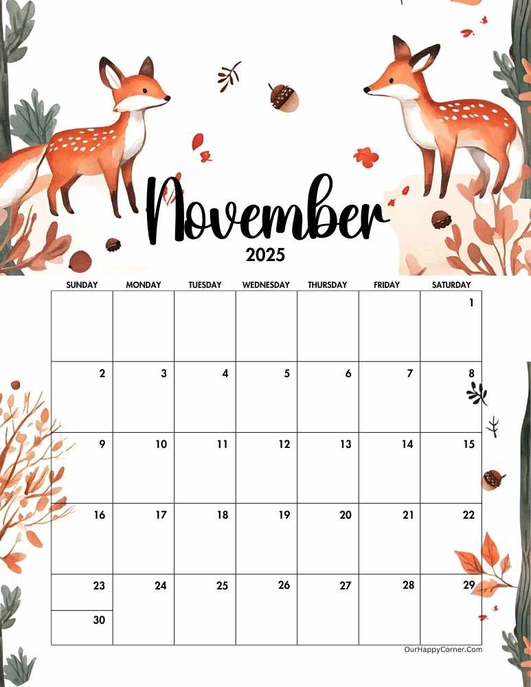 Autumn November calendar