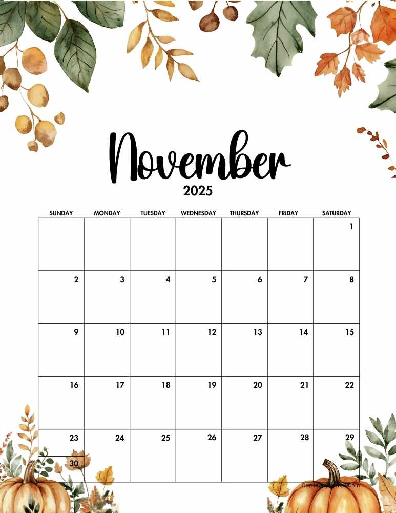 Autumn November calendar