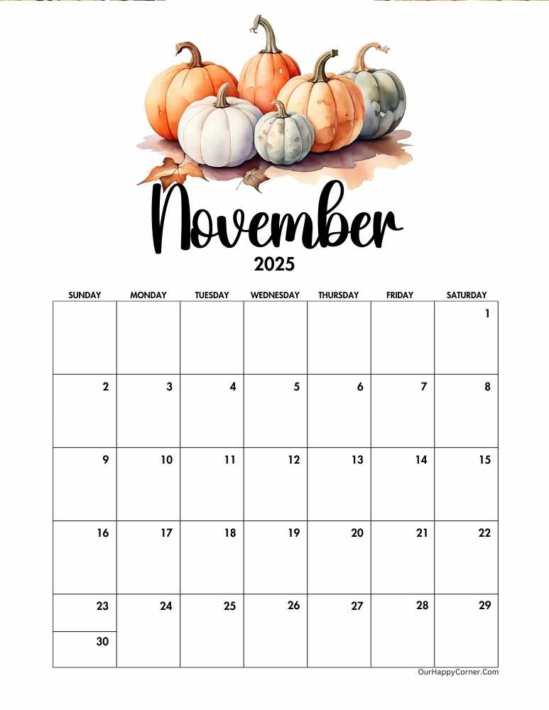 Autumn November calendar