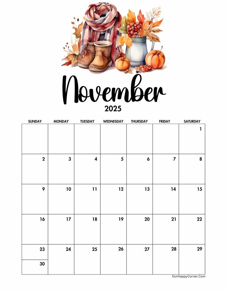Autumn November calendar