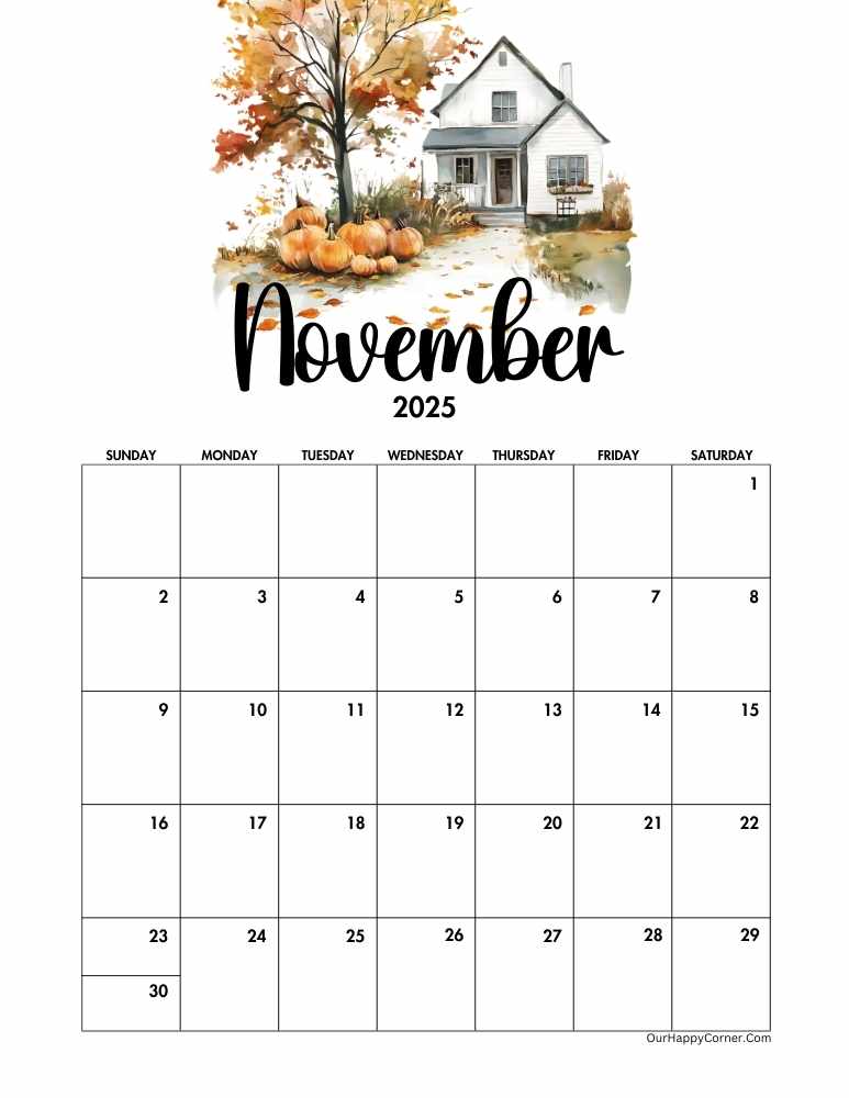 Autumn November calendar