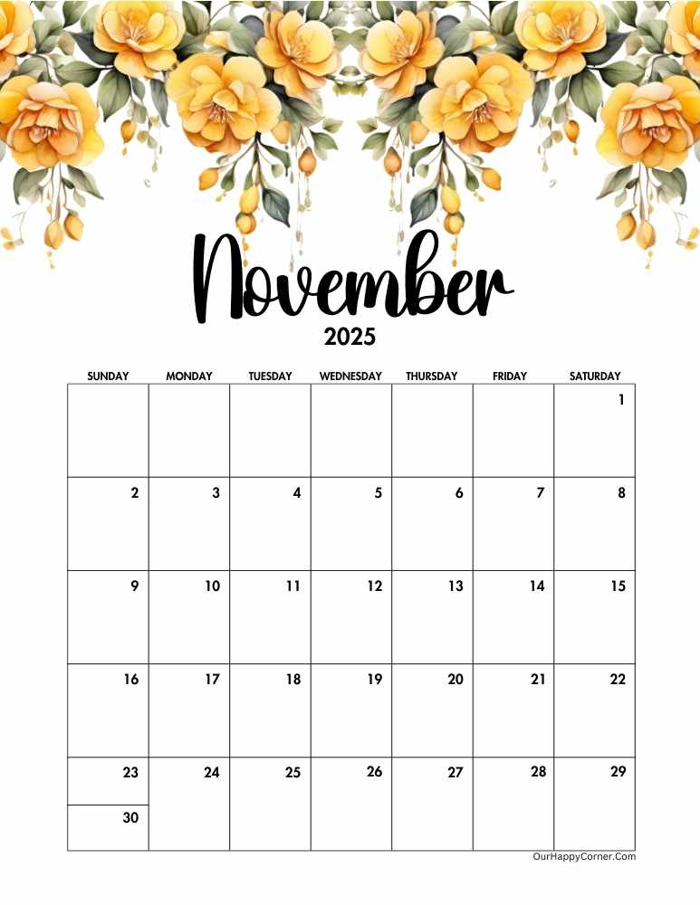 Yellow floral decorated calendar