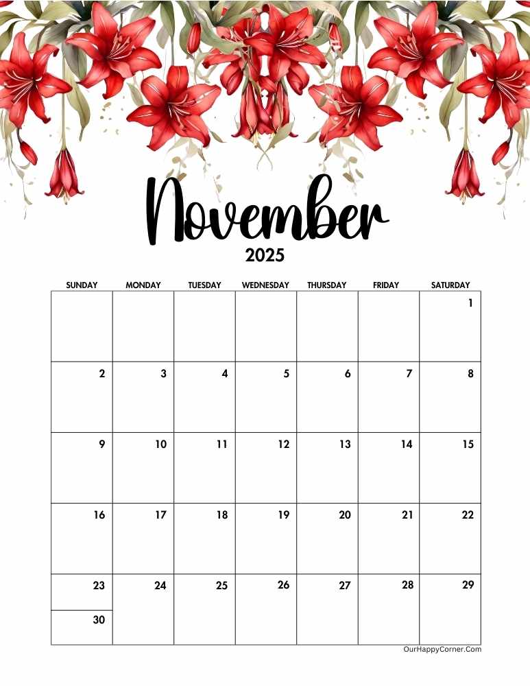 Red floral decorated November calendar