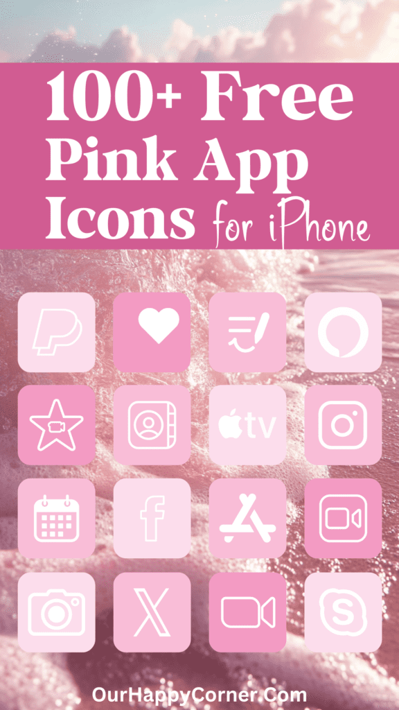 Pink app icons in three shades with pink beach water background