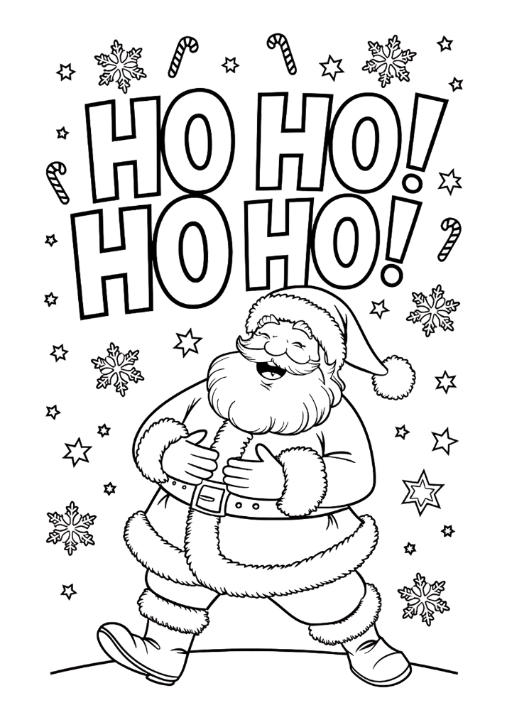 Santa Claus with candy canes and snowflakes to color