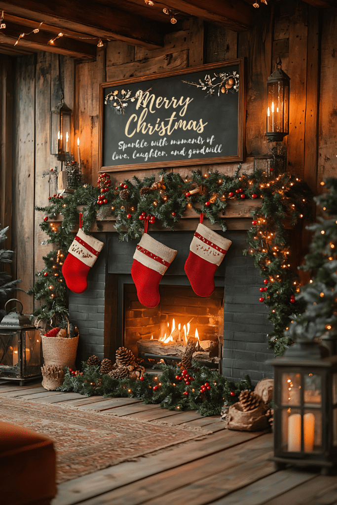 Rustic mantel with merry Christmas sign