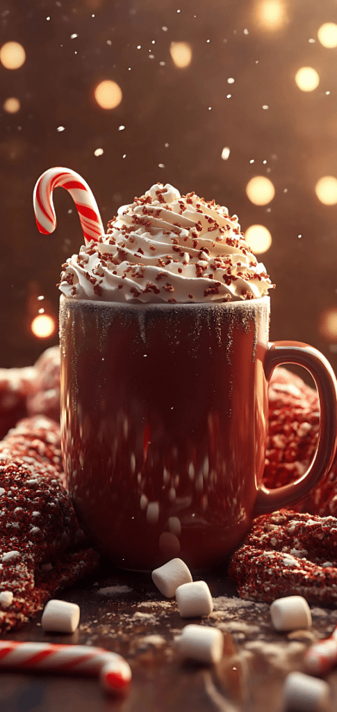 Hot chocolate with whipped cream and candy cane