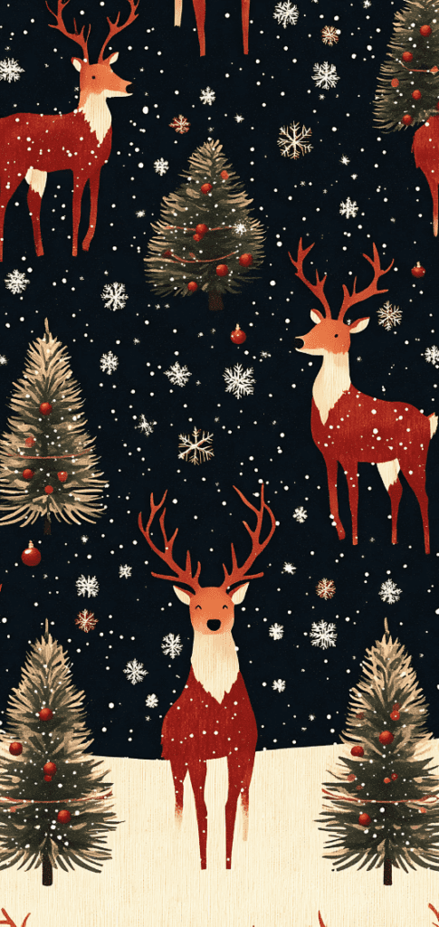 Reindeer and pine tree Christmas pattern