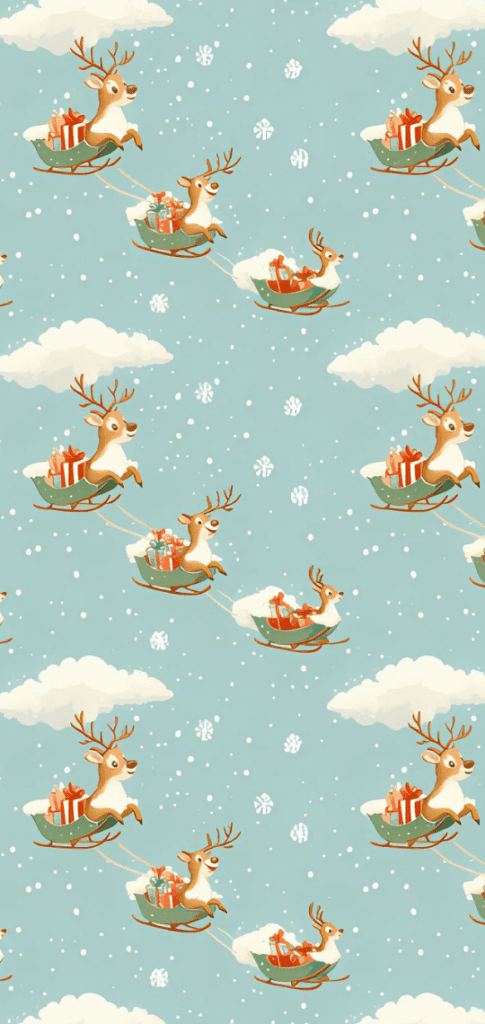 Reindeer pulling sleighs with gifts pattern

