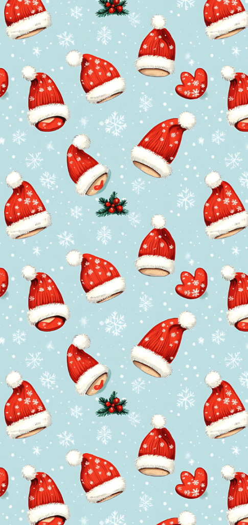 Santa hats and snowflakes pattern

