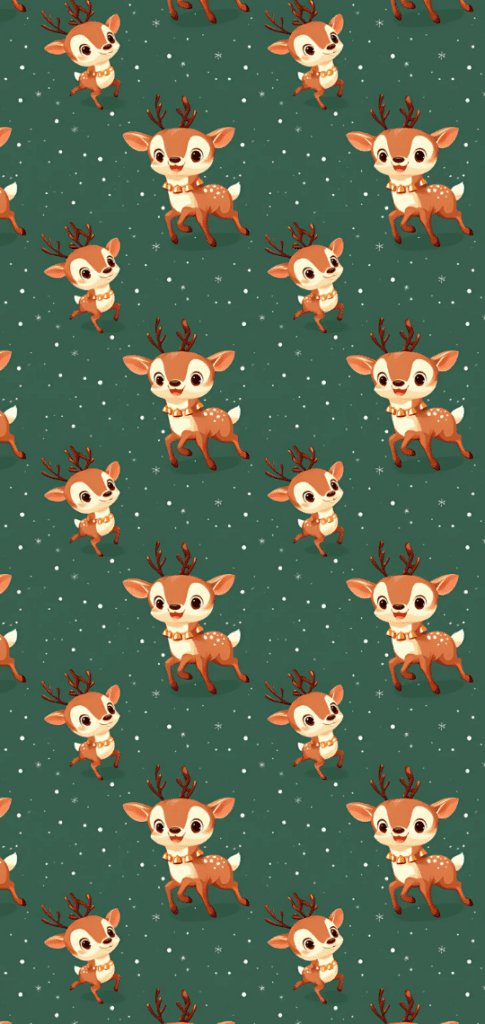 Cartoon reindeer pattern on a green background

