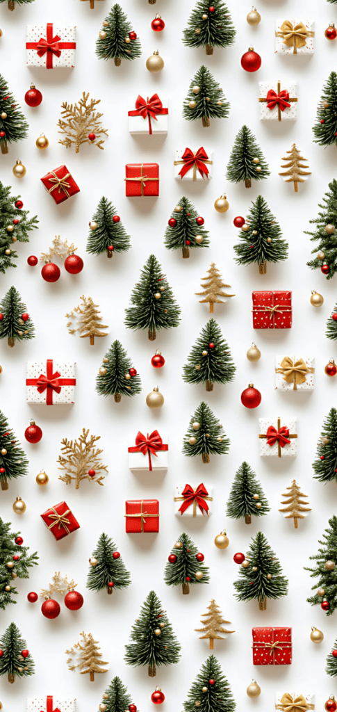 Christmas trees and gifts wallpaper