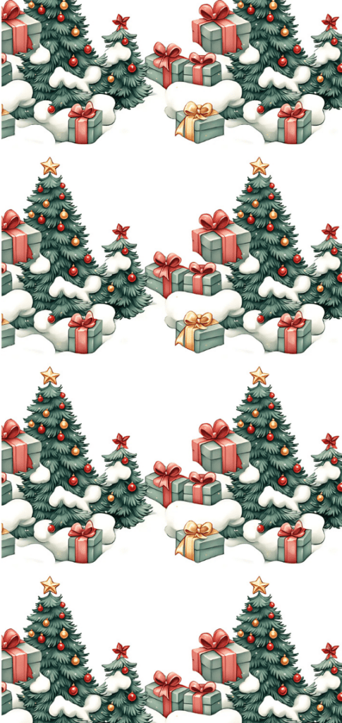 Snow-covered trees and presents