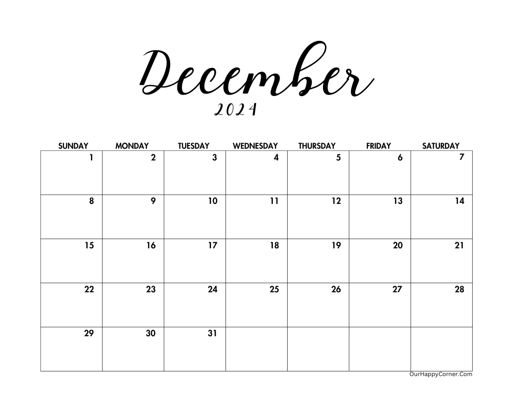 Horizontal minimalist calendar