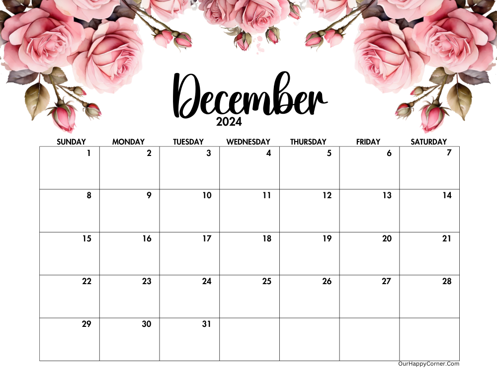 Pink roses calendar 