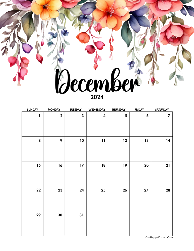 Floral December 2024 Calendar 