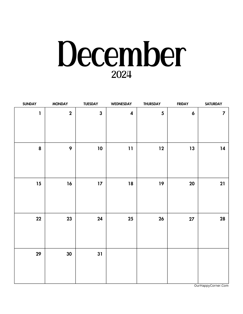 Minimalist December 2024 calendar