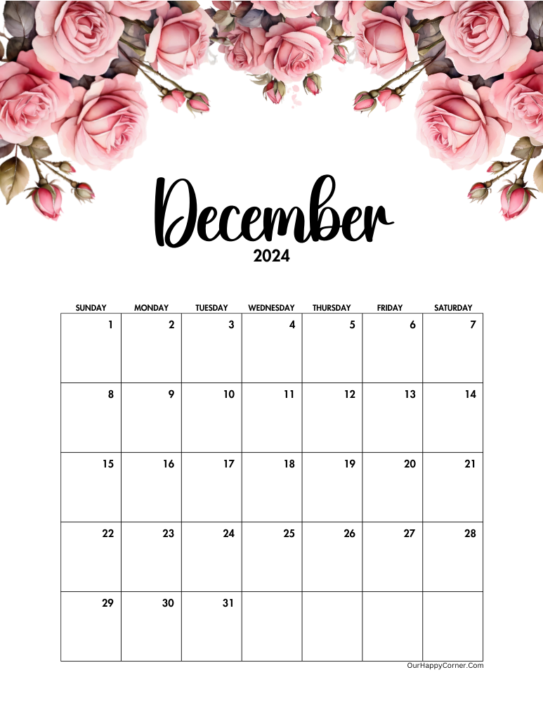 Pink roses calendar