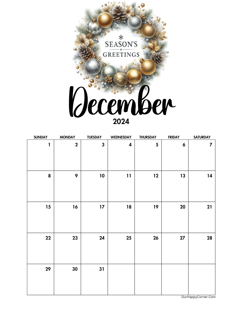 Christmas decor calendar 2024