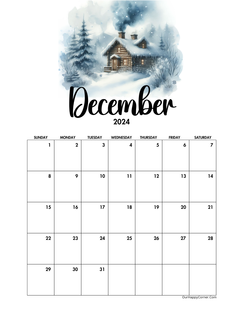 Christmas cabin decor calendar