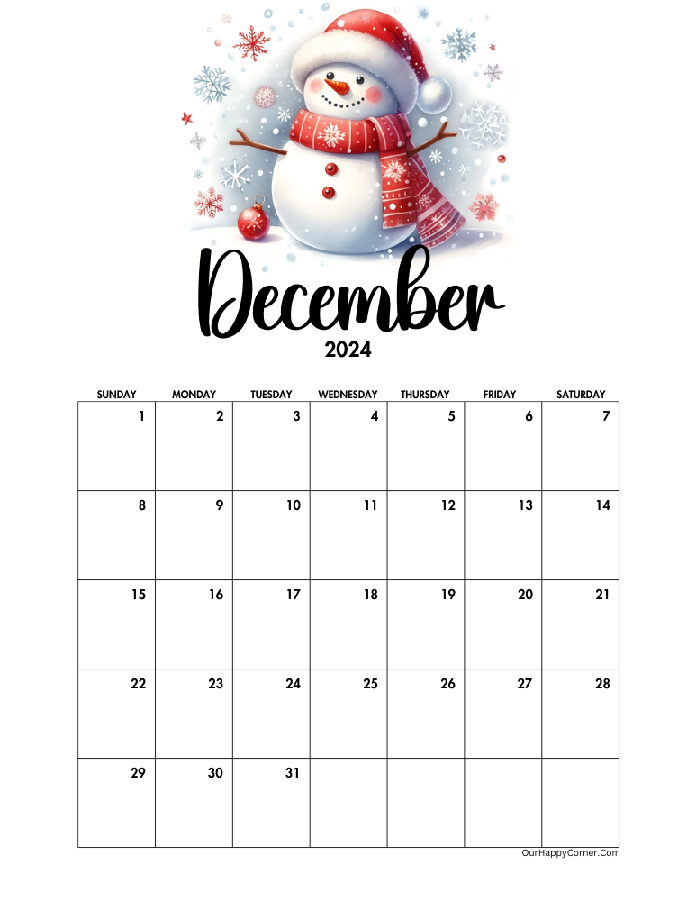 Snow decorated calendar