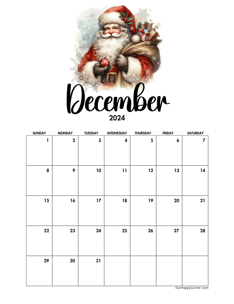 Santa claus decorated calendar