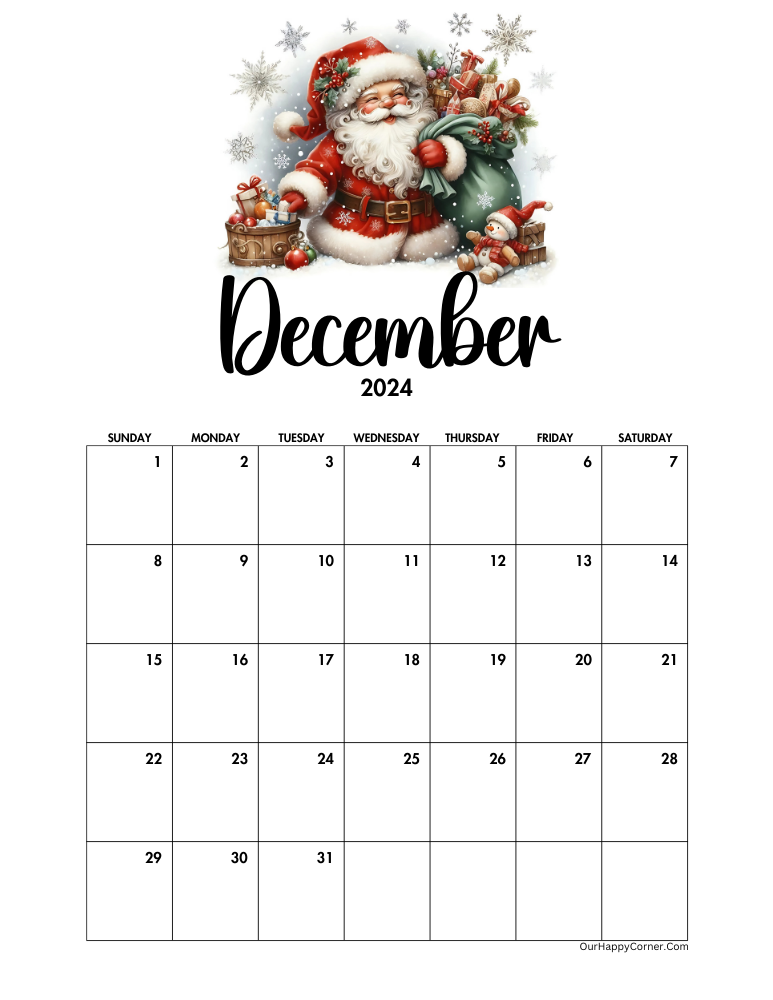 Santa claus decorated calendar