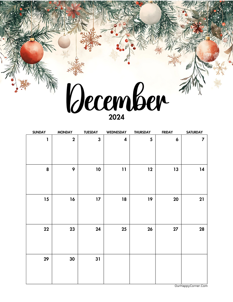 Christmas ornaments on calendar