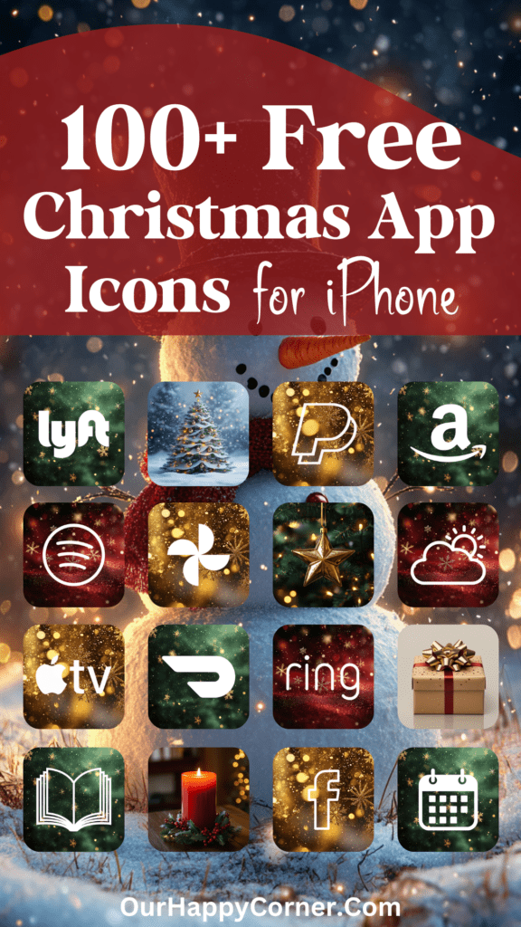 Shimmering Christmas iPhone App Icons on a Snowman background