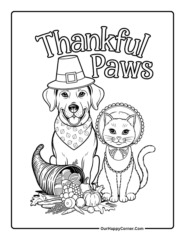 Thankful dogs coloring