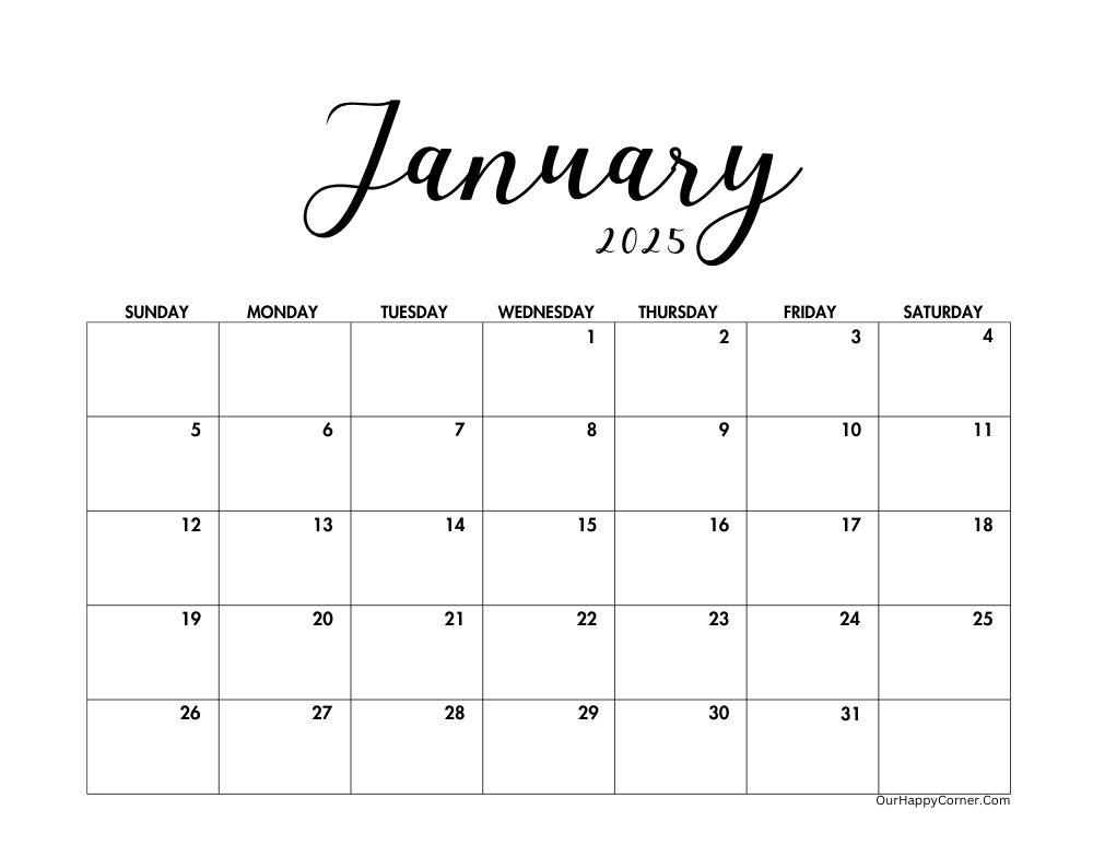 2025 landscape minimalist calendar printable