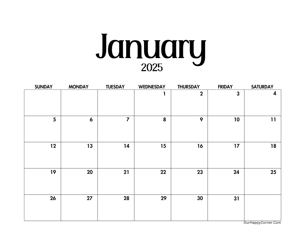 2025 landscape minimalist calendar printable