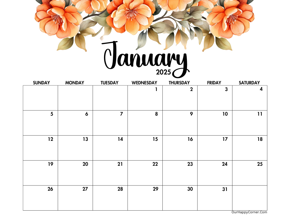 2025 landscape floral calendar printable