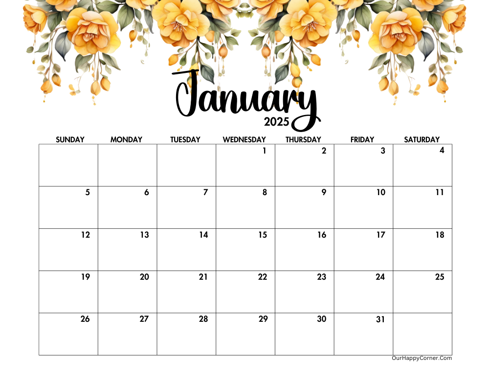 2025 landscape floral calendar printable