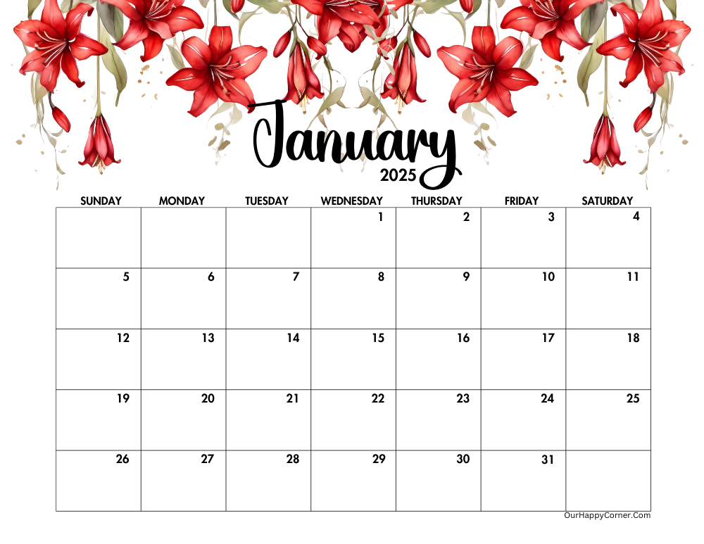 2025 landscape floral calendar printable