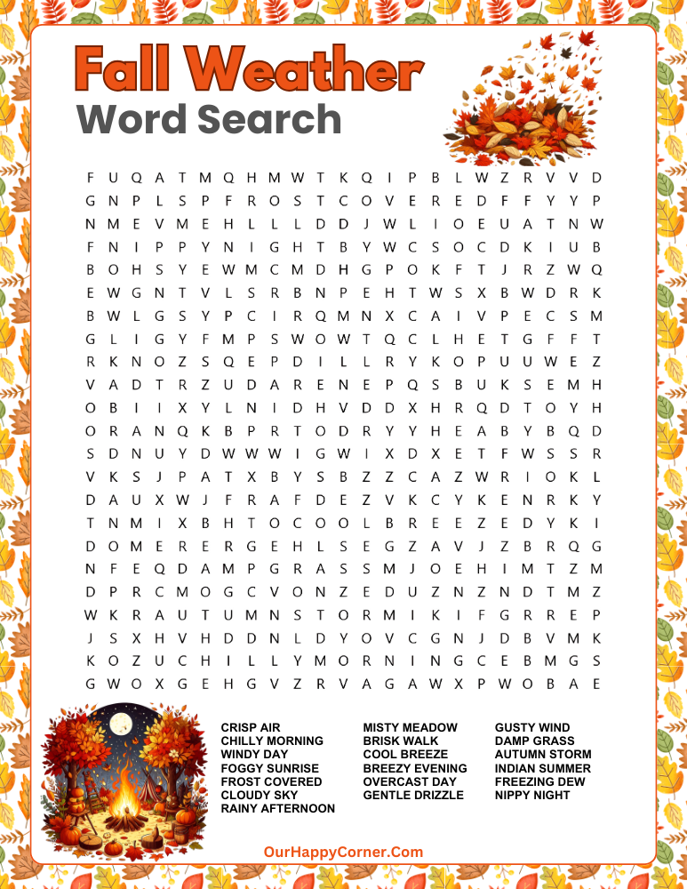 Fall Word Search Weather Puzzle Printable