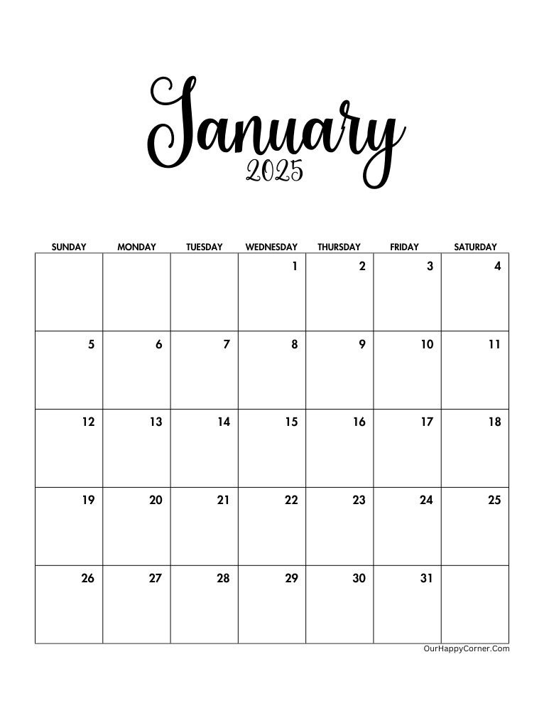 Minimalist calendar 2025