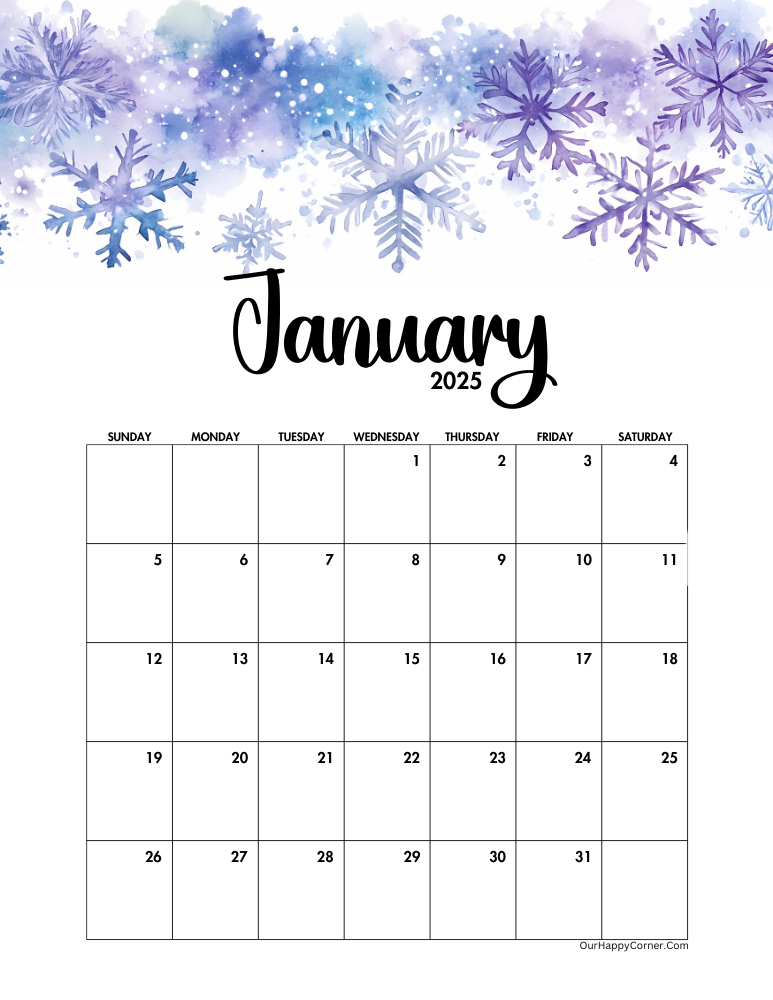 January snowflake decorated calendar