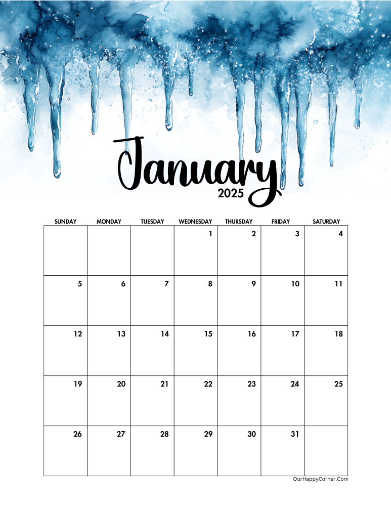 Icicles decorated calendar