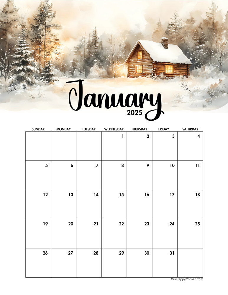 Cozy Cabin decorated calendar