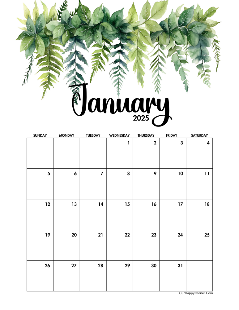 January 2025 Calendar Free Printables - Our Happy Corner