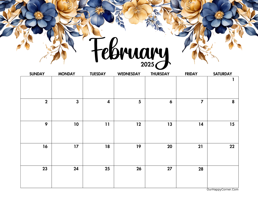 Blue and gold horizontal calendar