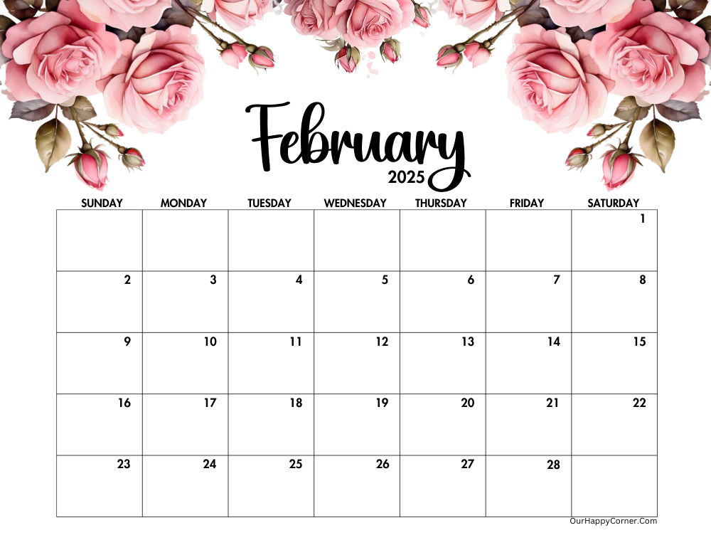 Pink roses landscape February calendar