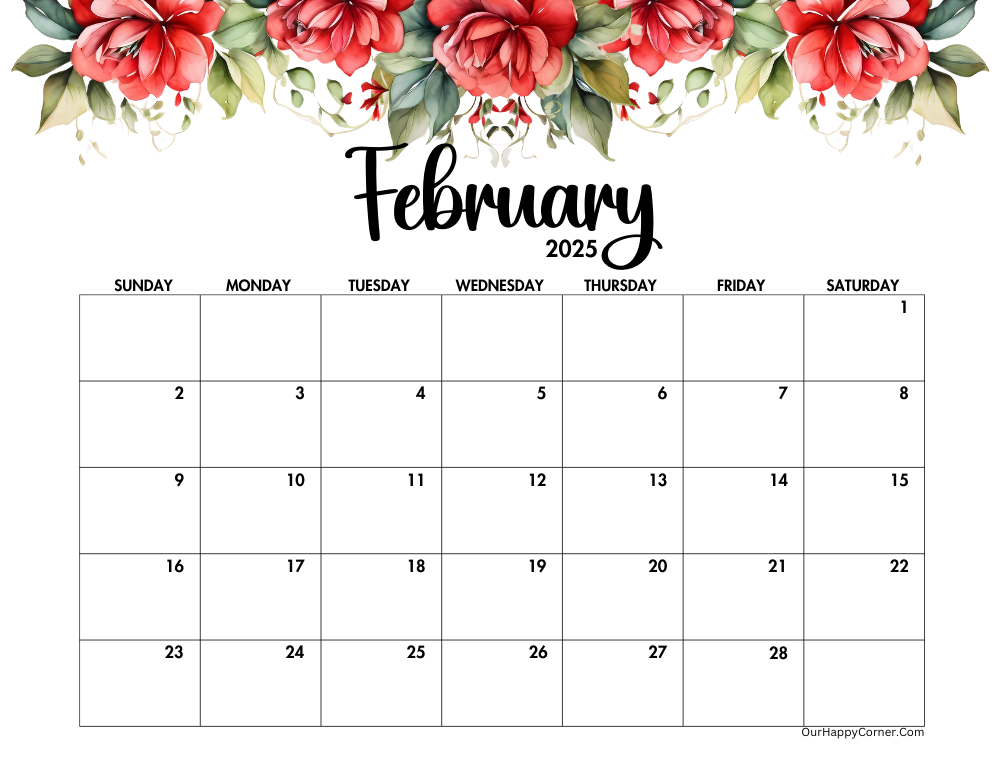 Red floral calendar printable